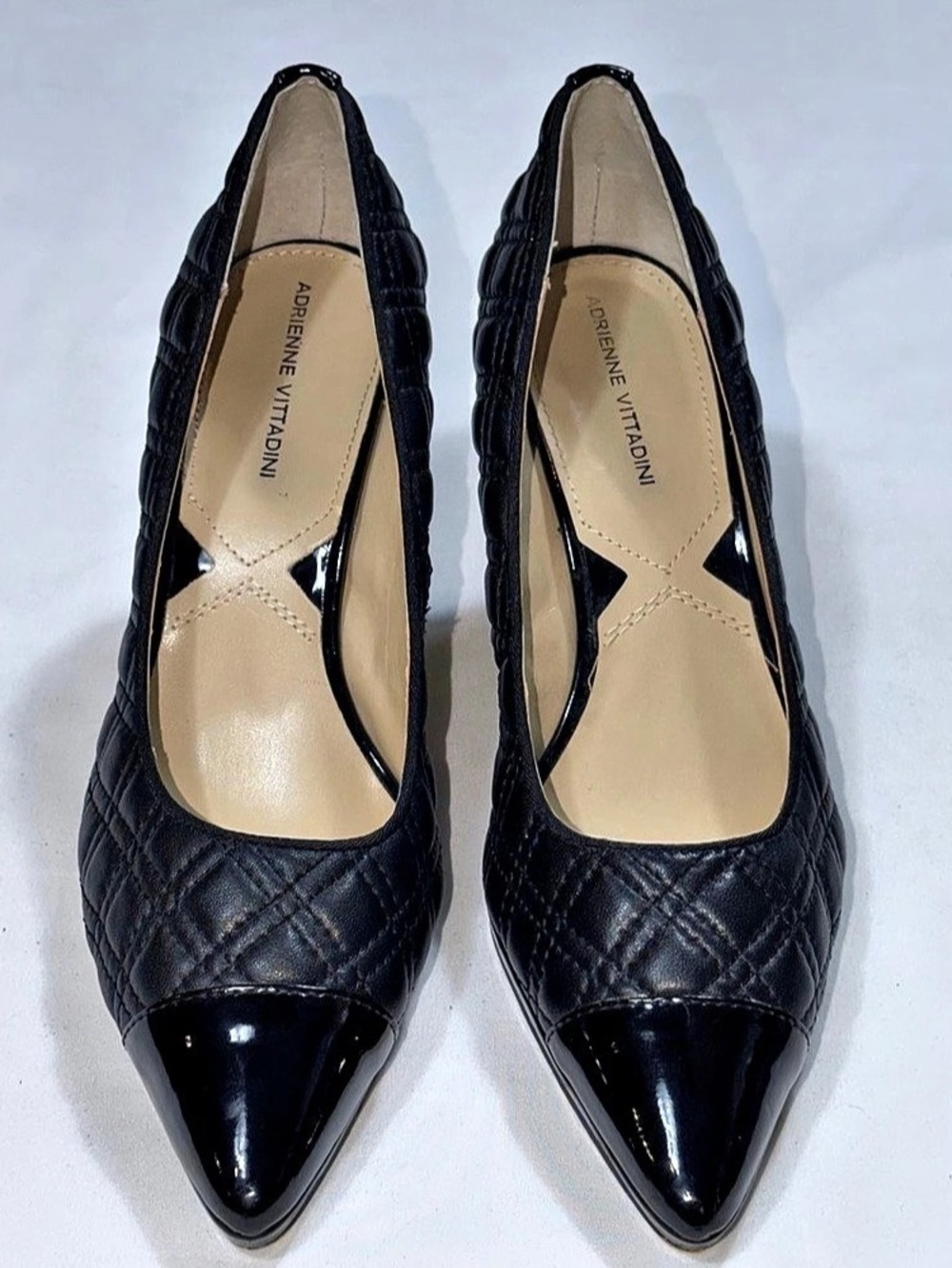 Adrienne Vittadini Jantine Black Quilted Leather Patent Pumps 9.5M
